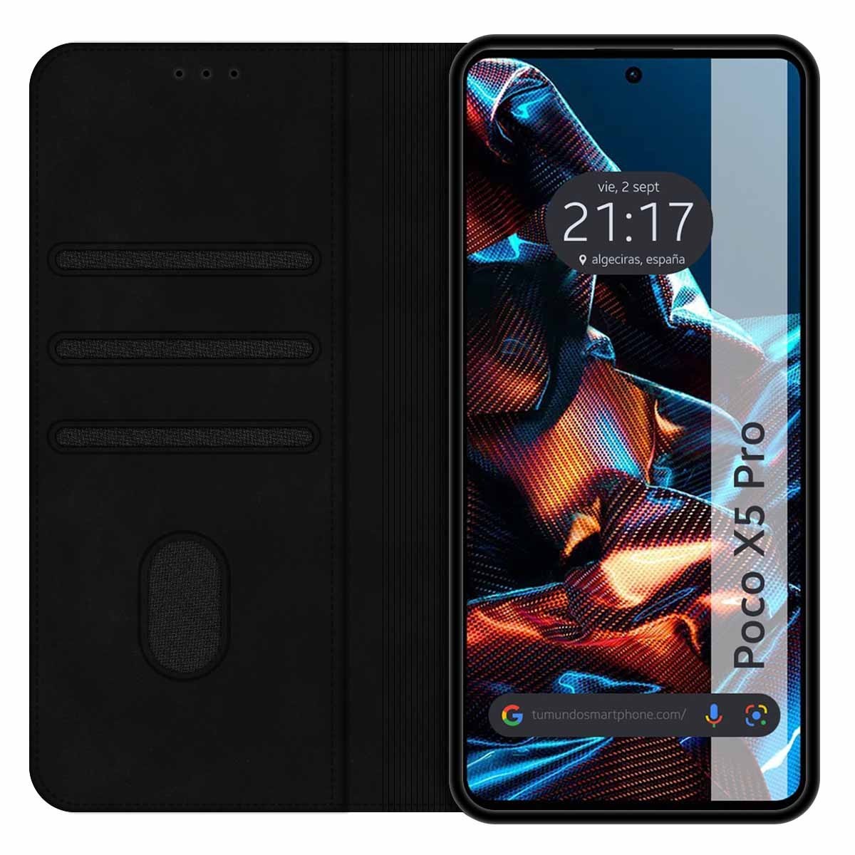 Funda Polipiel con tarjetero compatible con Xiaomi POCO X5 Pro 5G color Negra