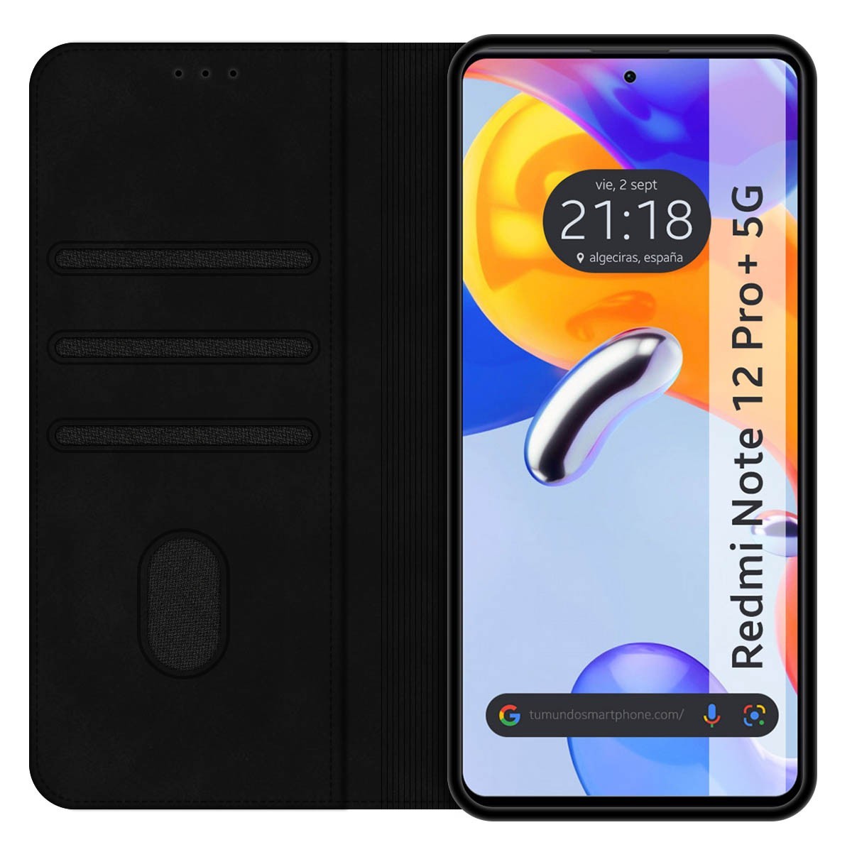 Funda Polipiel con tarjetero compatible con Xiaomi Redmi Note 12 Pro+ Plus 5G color Negra