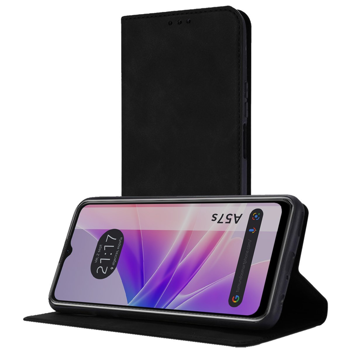 Funda Polipiel con tarjetero para Oppo A57s / A77 5G color Negra
