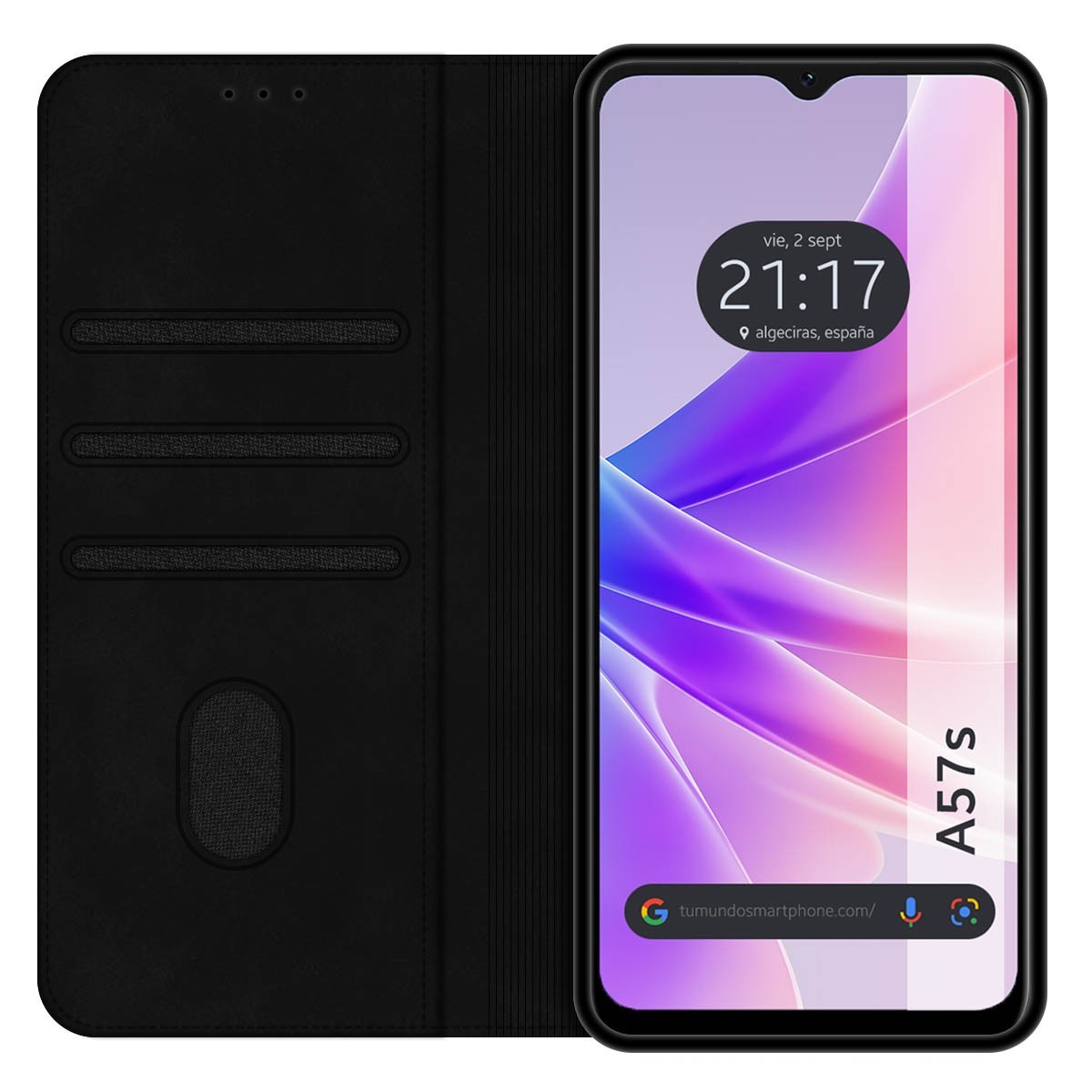 Funda Polipiel con tarjetero para Oppo A57s / A77 5G color Negra