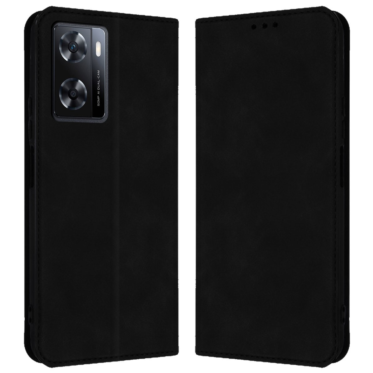 Funda Polipiel con tarjetero para Oppo A57s / A77 5G color Negra