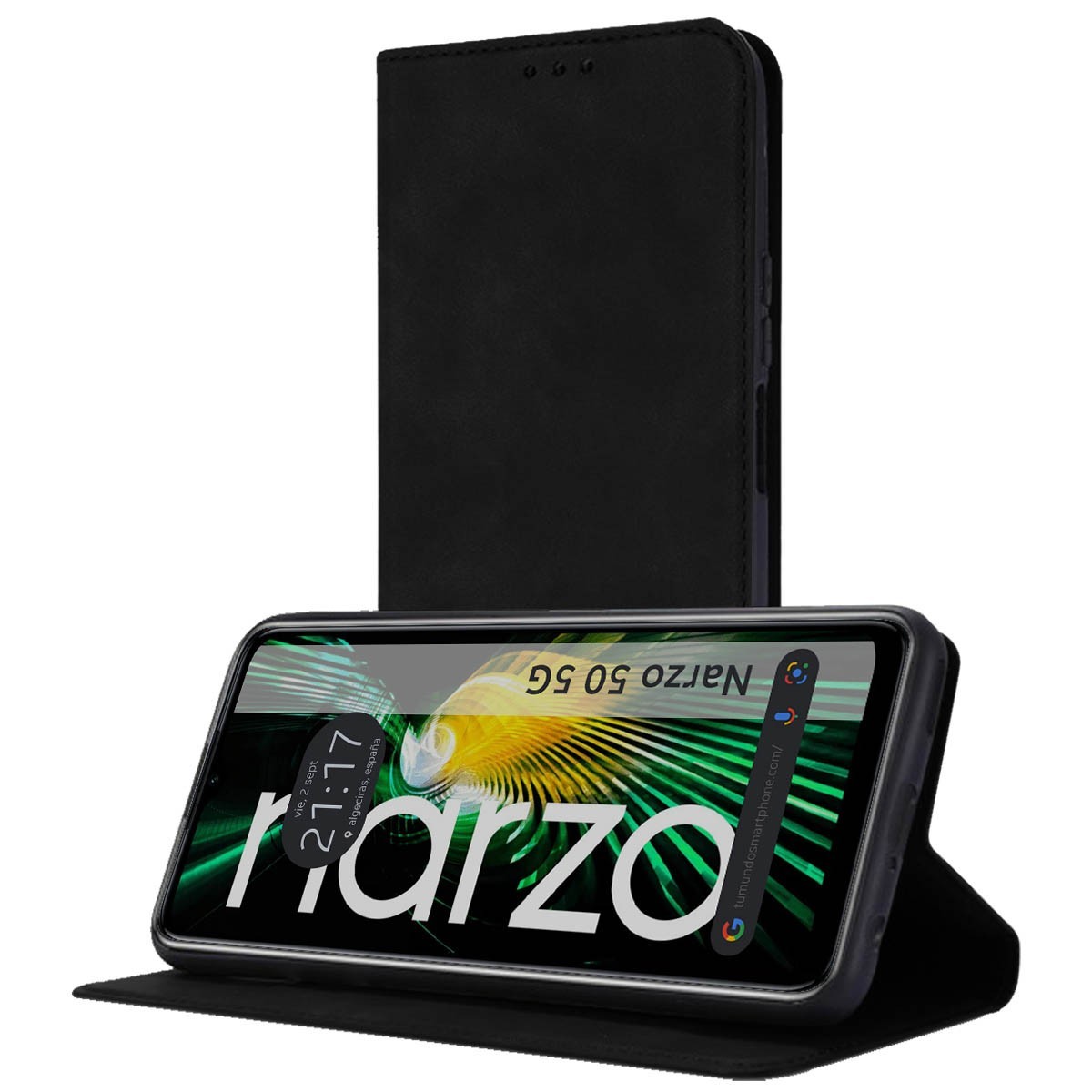 Funda Polipiel con tarjetero para Realme Narzo 50 5G color Negra