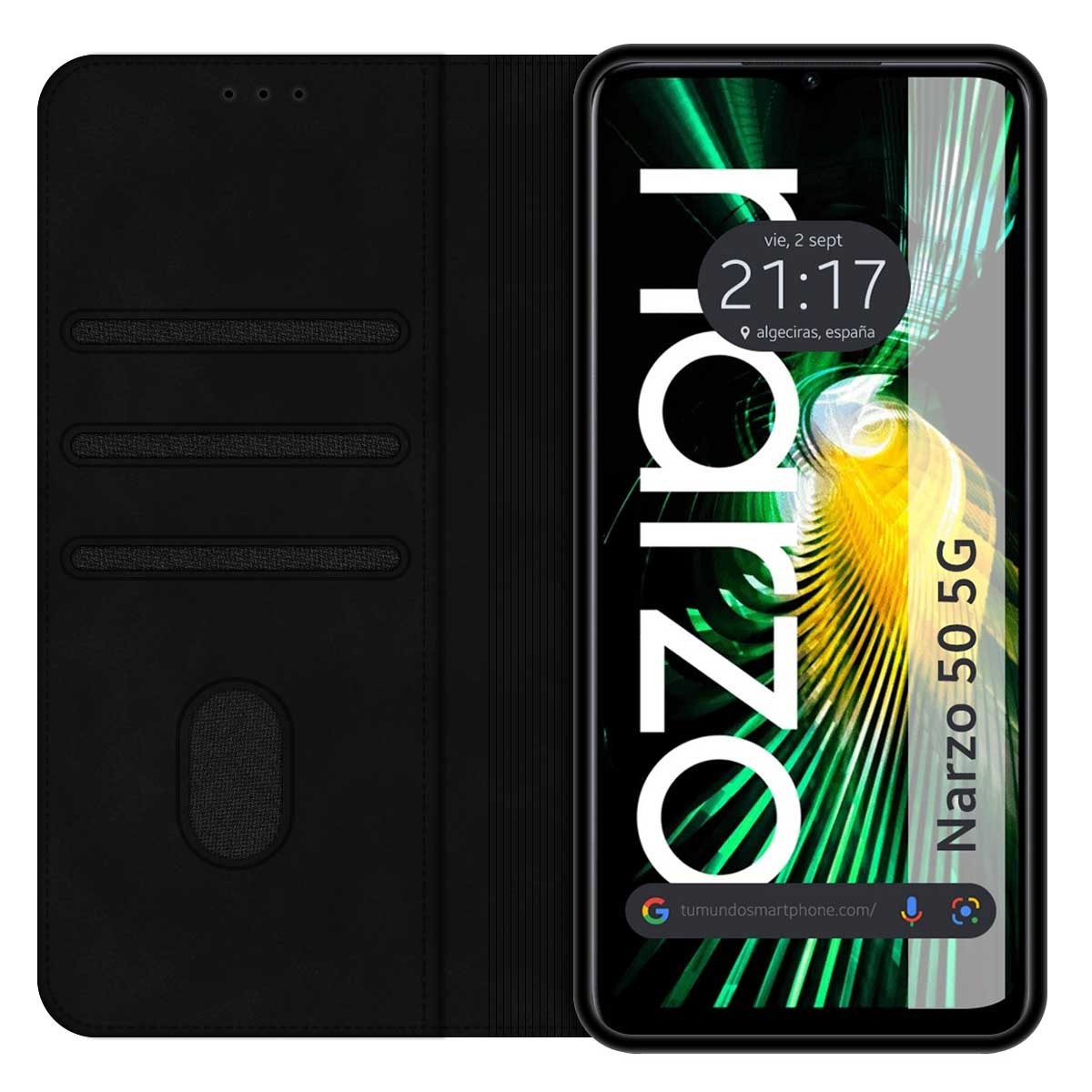Funda Polipiel con tarjetero para Realme Narzo 50 5G color Negra