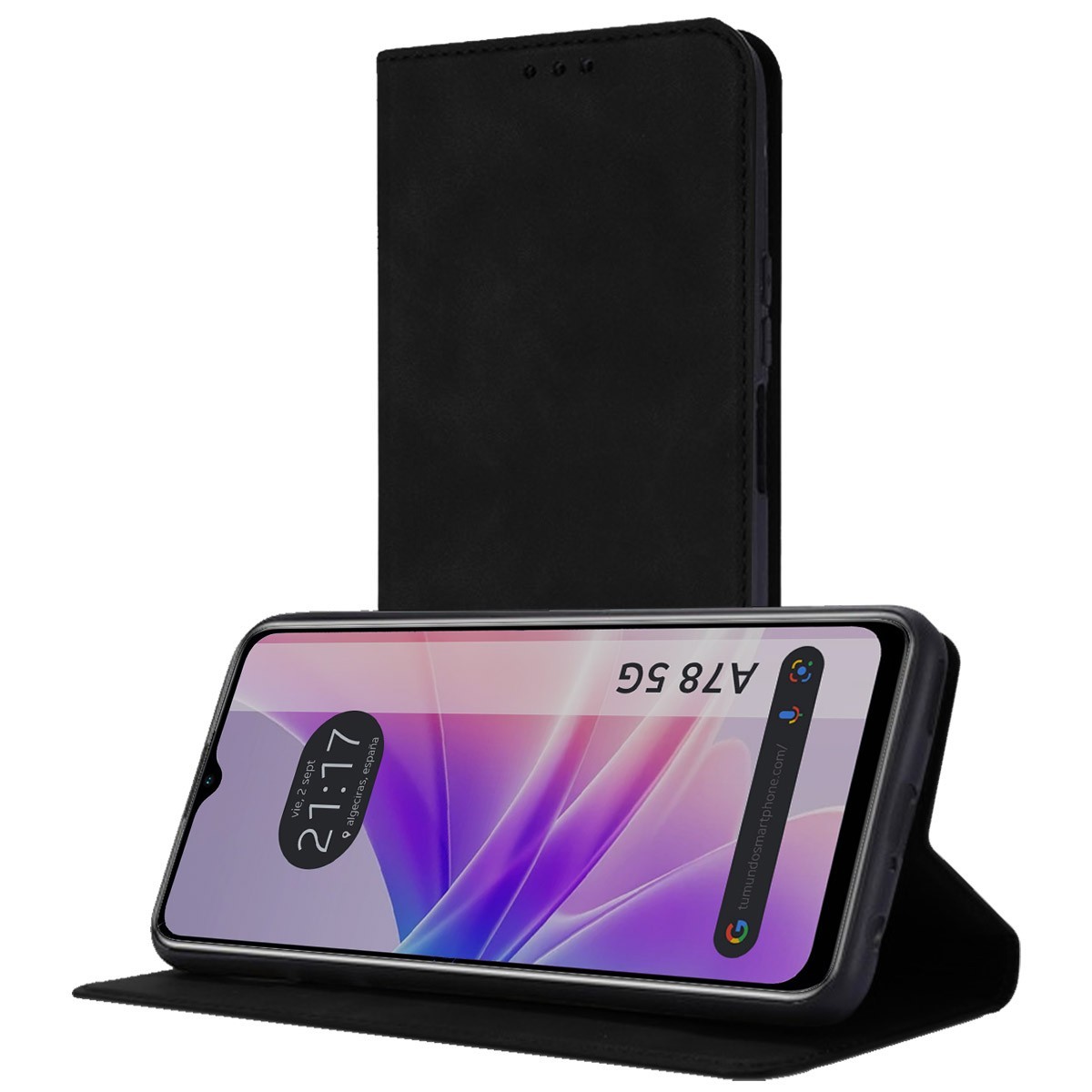 Funda Polipiel con tarjetero para Oppo A78 5G color Negra