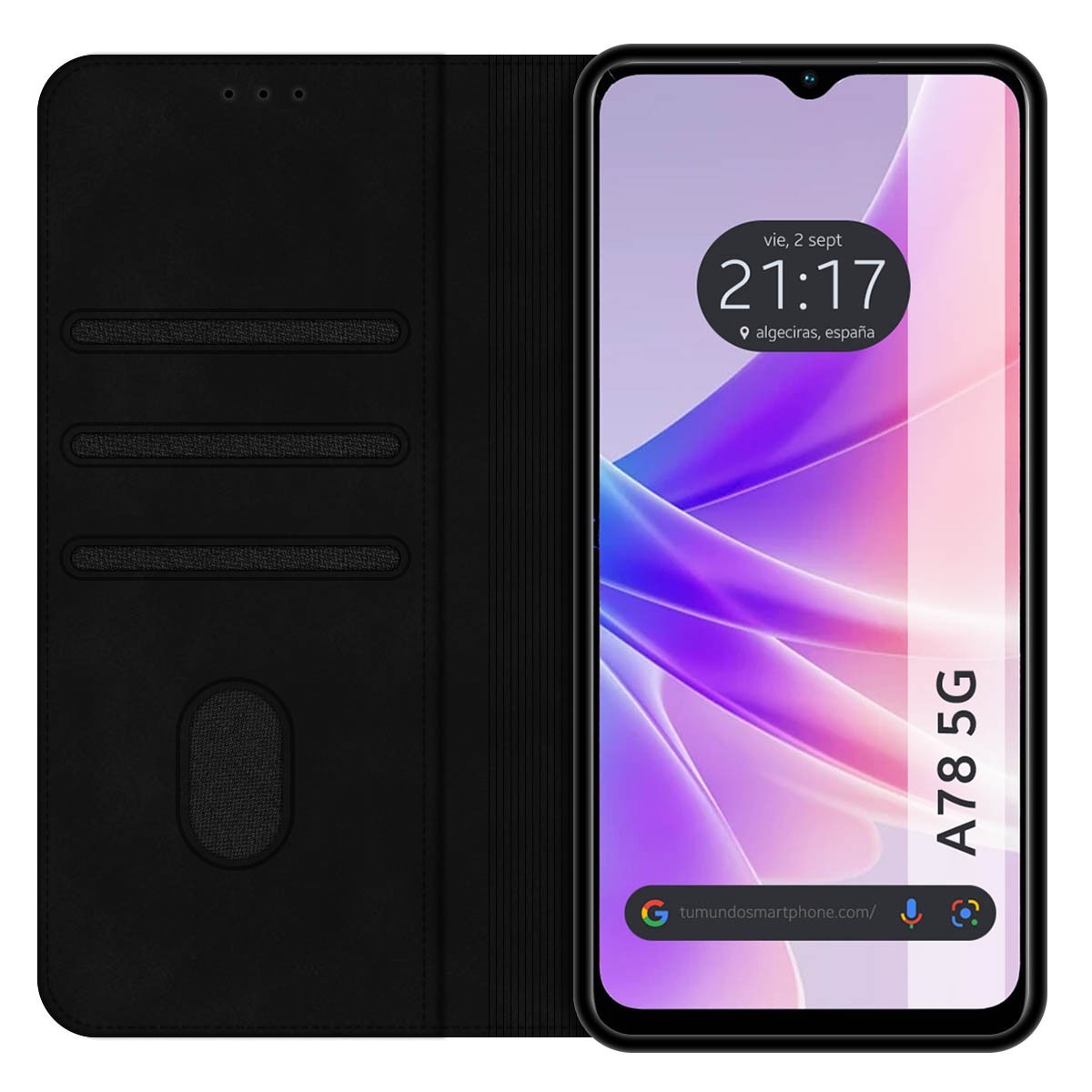 Funda Polipiel con tarjetero para Oppo A78 5G color Negra