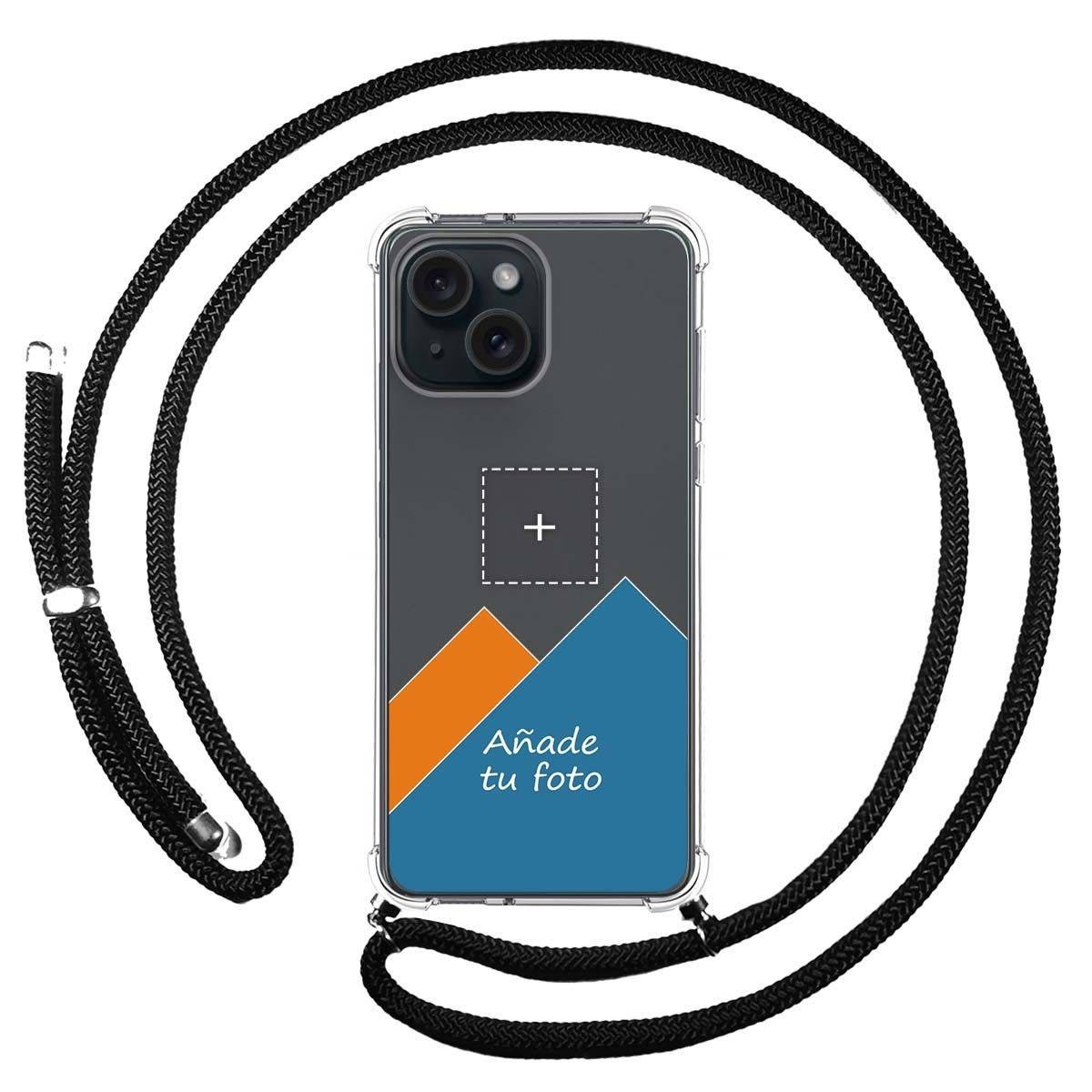 Personaliza tu Funda Colgante Transparente compatible con Iphone 15 (6.1) con Cordon Negro Dibujo