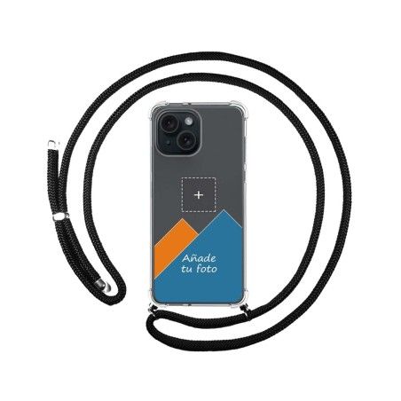 Personaliza tu Funda Colgante Transparente compatible con Iphone 15 (6.1) con Cordon Negro Dibujo