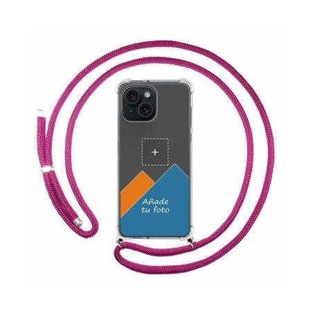 Personaliza tu Funda Colgante Transparente compatible con Iphone 15 (6.1) con Cordon Rosa Fucsia Dibujo