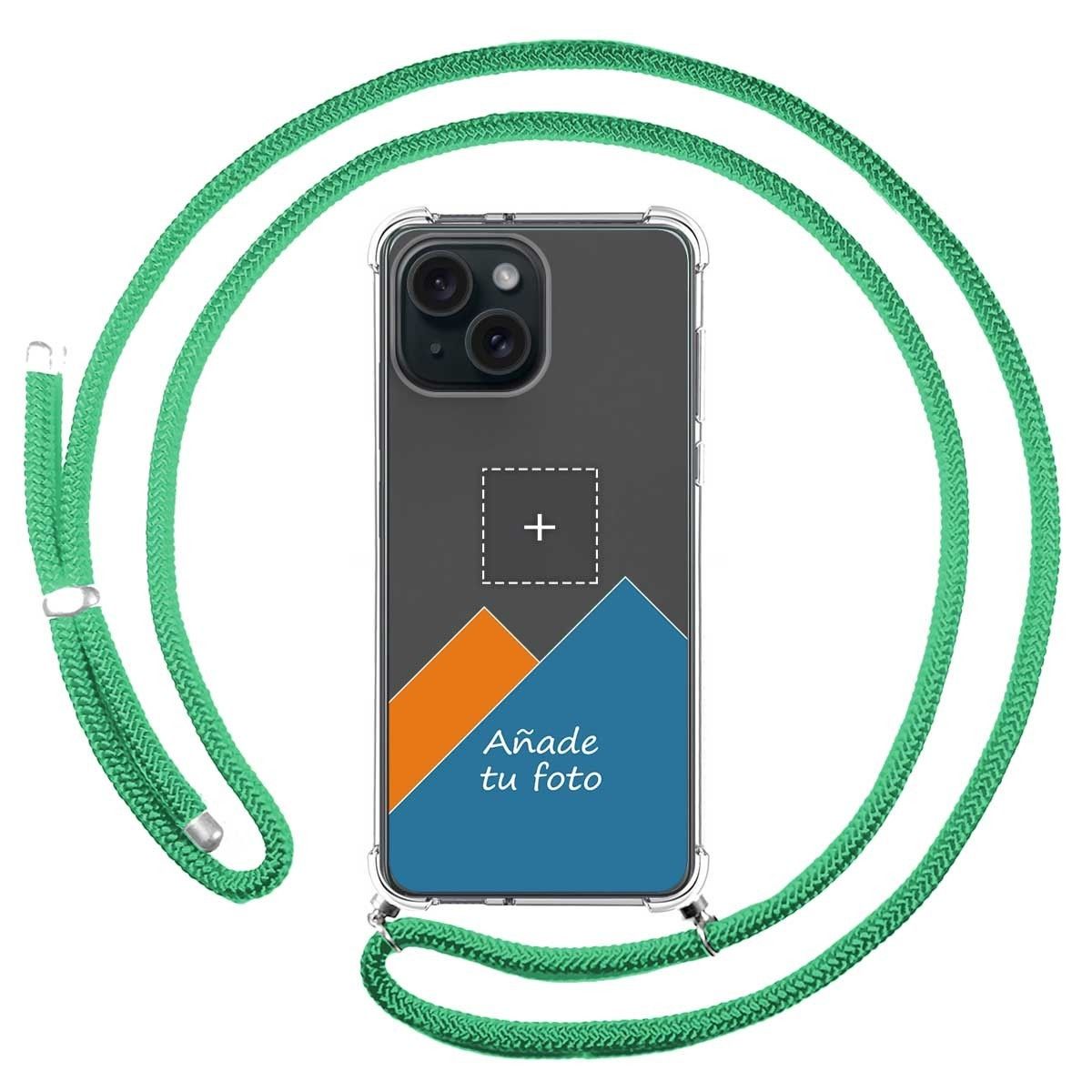 Personaliza tu Funda Colgante Transparente compatible con Iphone 15 (6.1) con Cordon Verde Agua Dibujo