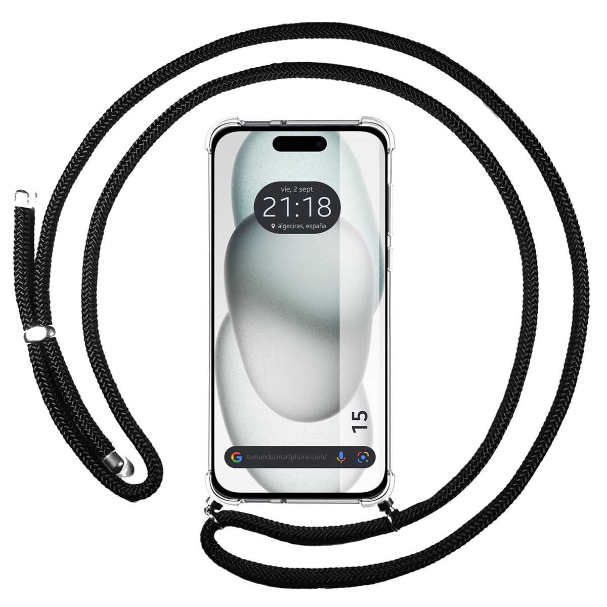 Funda Colgante Transparente compatible con Iphone 15 (6.1) con Cordon Negro