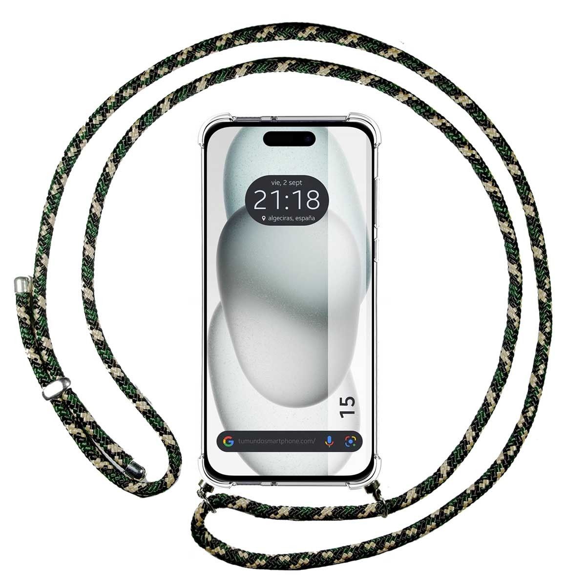 Funda Colgante Transparente compatible con Iphone 15 (6.1) con Cordon Verde / Dorado