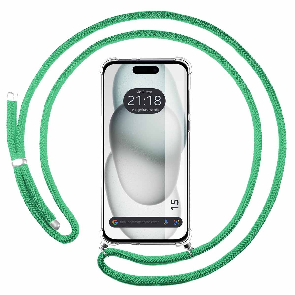 Funda Colgante Transparente compatible con Iphone 15 (6.1) con Cordon Verde Agua