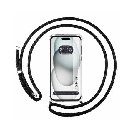 Funda Colgante Transparente compatible con Iphone 15 Plus (6.7) con Cordon Negro