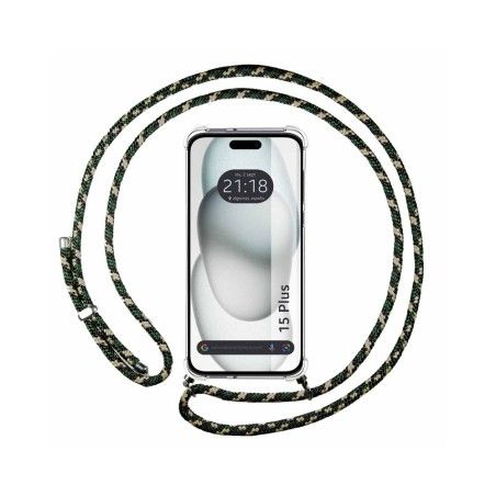 Funda Colgante Transparente compatible con Iphone 15 Plus (6.7) con Cordon Verde / Dorado