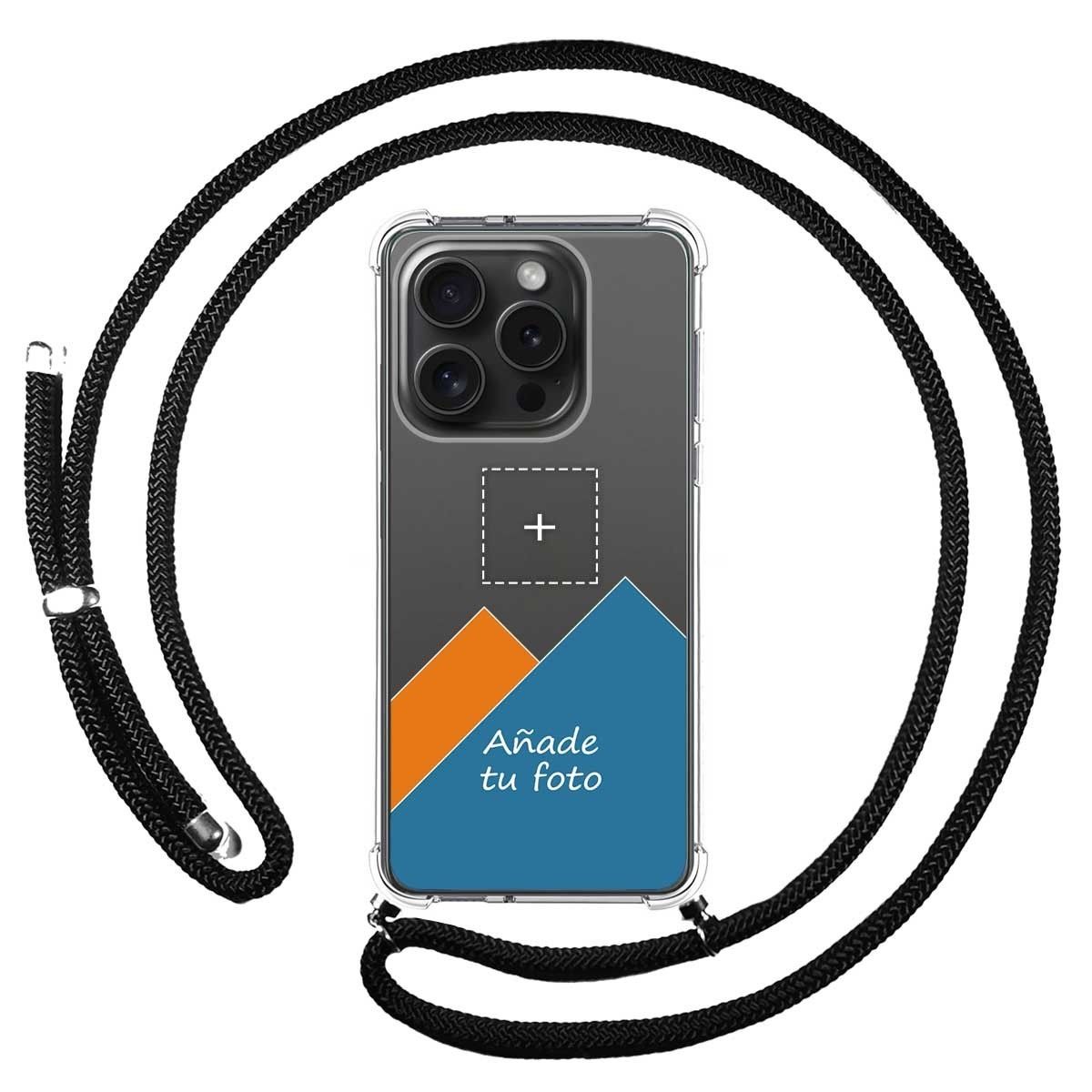 Personaliza tu Funda Colgante Transparente compatible con IPhone 15 Pro (6.1) con Cordon Negro Dibujo