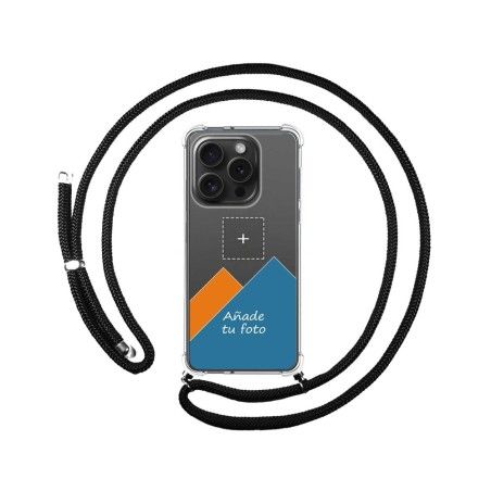 Personaliza tu Funda Colgante Transparente compatible con IPhone 15 Pro (6.1) con Cordon Negro Dibujo
