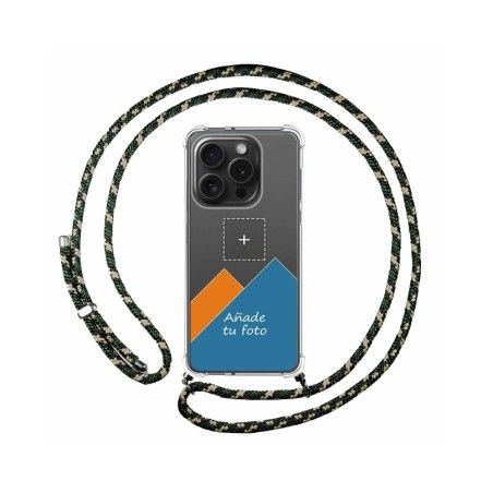 Personaliza tu Funda Colgante Transparente compatible con IPhone 15 Pro (6.1) con Cordon Verde / Dorado Dibujo
