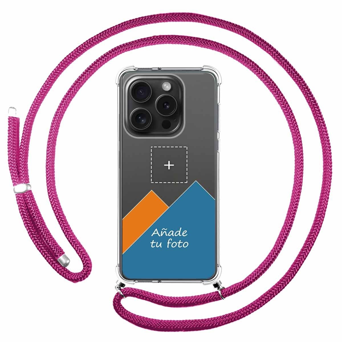 Personaliza tu Funda Colgante Transparente compatible con IPhone 15 Pro (6.1) con Cordon Rosa Fucsia Dibujo