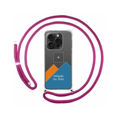 Personaliza tu Funda Colgante Transparente compatible con IPhone 15 Pro (6.1) con Cordon Rosa Fucsia Dibujo