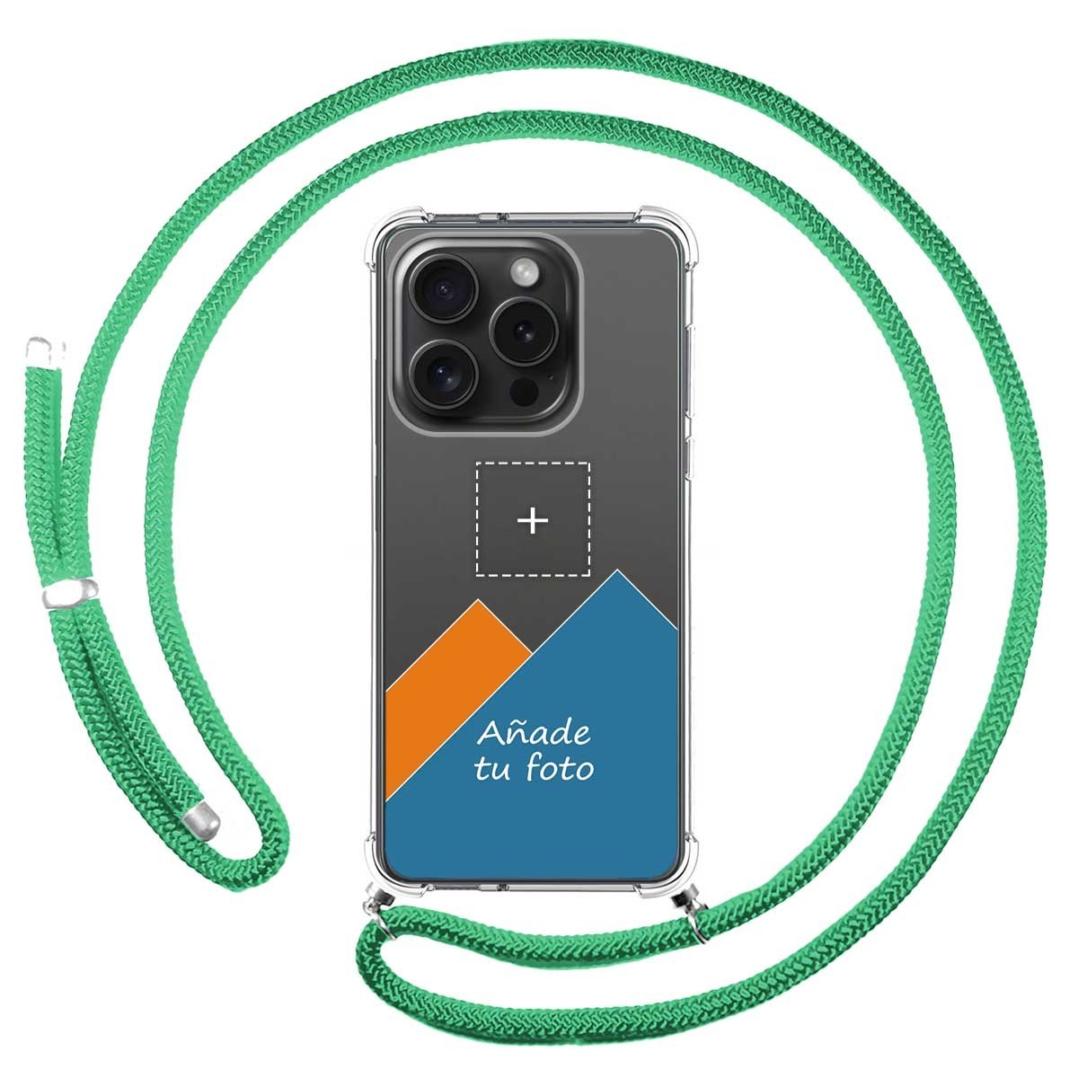Personaliza tu Funda Colgante Transparente compatible con IPhone 15 Pro (6.1) con Cordon Verde Agua Dibujo