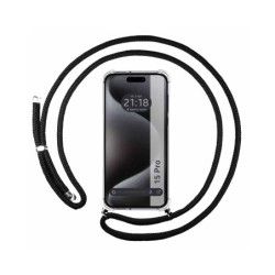 Funda Colgante Transparente compatible con Iphone 15 Pro (6.1) con Cordon Negro
