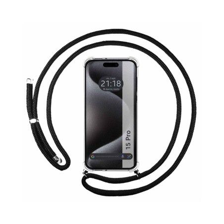 Funda Colgante Transparente compatible con Iphone 15 Pro (6.1) con Cordon Negro