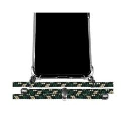 Funda Colgante Transparente compatible con Iphone 15 Pro (6.1) con Cordon Verde / Dorado 2