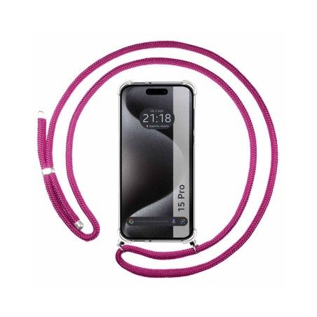 Funda Colgante Transparente compatible con Iphone 15 Pro (6.1) con Cordon Rosa Fucsia