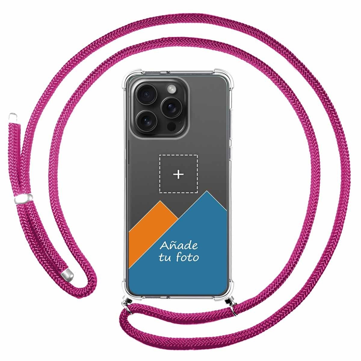 Personaliza tu Funda Colgante Transparente compatible con IPhone 15 Pro Max (6.7) con Cordon Rosa Fucsia Dibujo