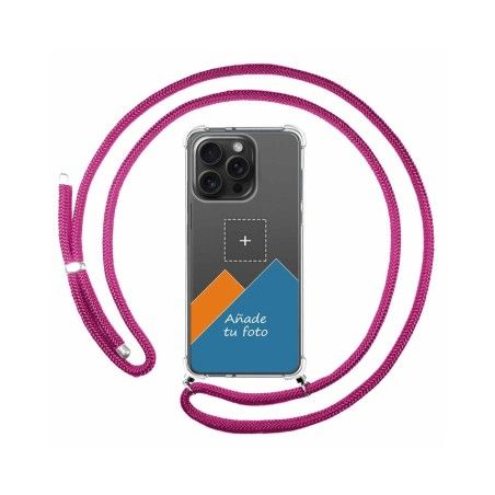 Personaliza tu Funda Colgante Transparente compatible con IPhone 15 Pro Max (6.7) con Cordon Rosa Fucsia Dibujo