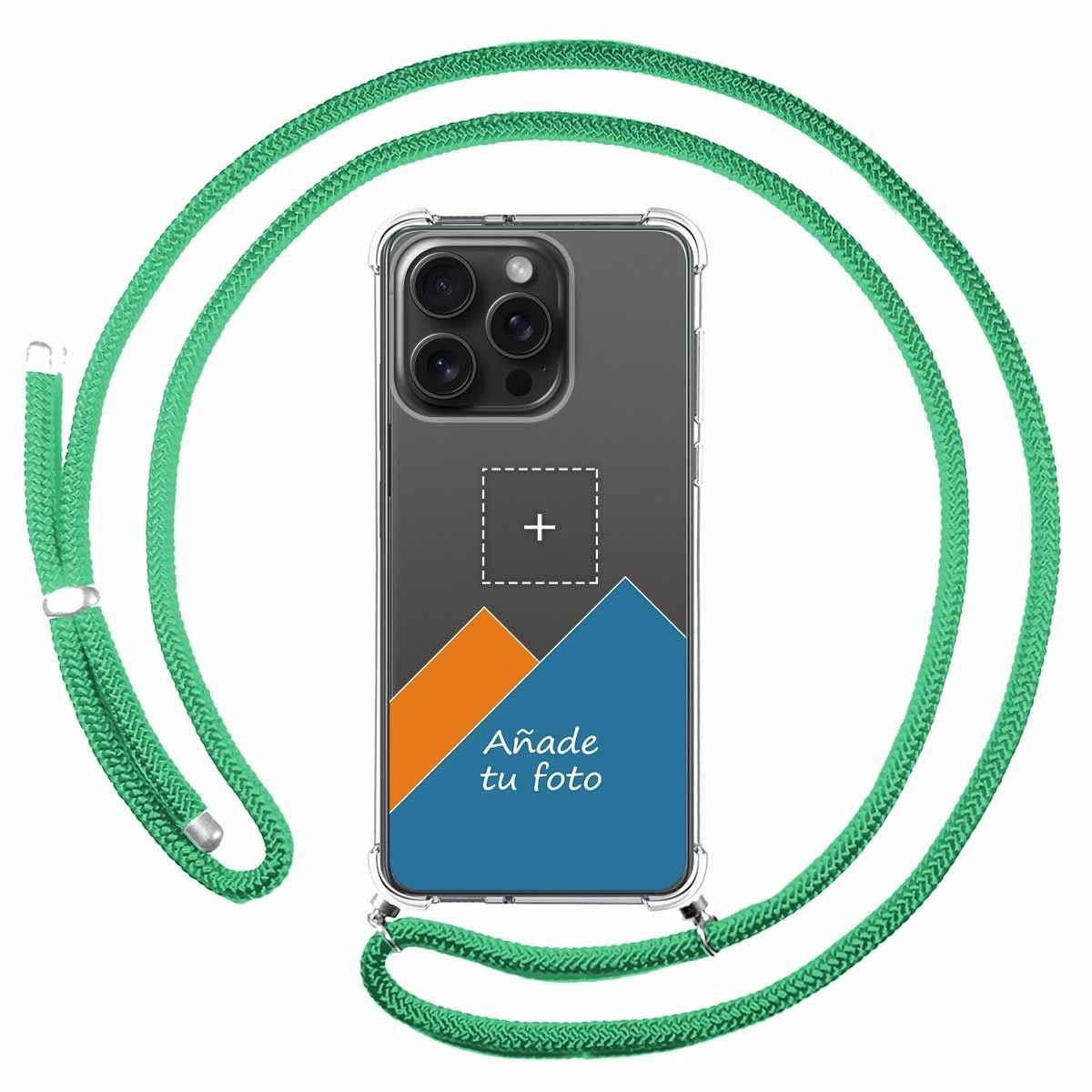 Personaliza tu Funda Colgante Transparente compatible con IPhone 15 Pro Max (6.7) con Cordon Verde Agua Dibujo
