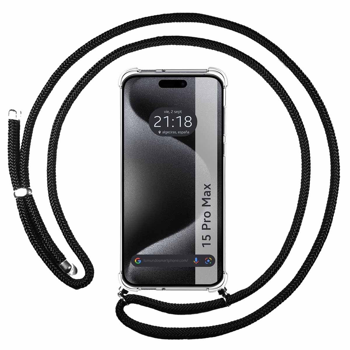 Funda Colgante Transparente compatible con Iphone 15 Pro Max (6.7) con Cordon Negro