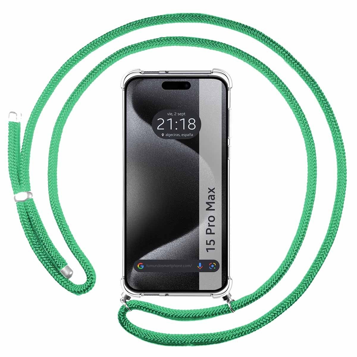 Funda Colgante Transparente compatible con Iphone 15 Pro Max (6.7) con Cordon Verde Agua