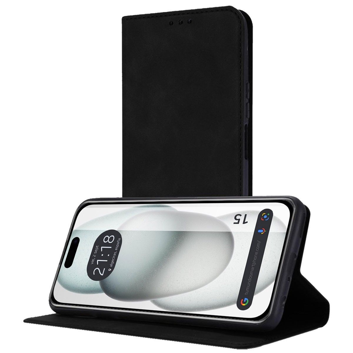 Funda Polipiel con tarjetero compatible con Iphone 15 (6.1) color Negra