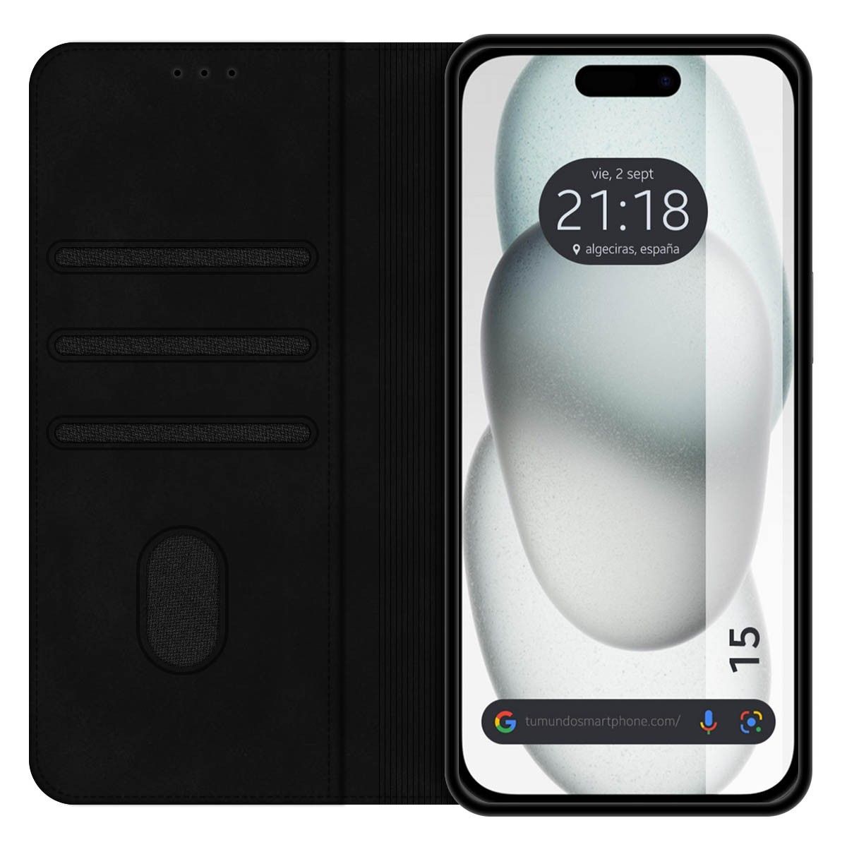 Funda Polipiel con tarjetero compatible con Iphone 15 (6.1) color Negra