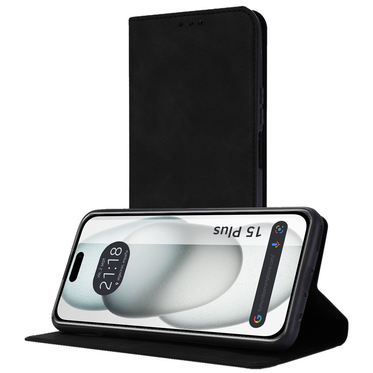 Funda Polipiel con tarjetero compatible con Iphone 15 Plus (6.7) color Negra