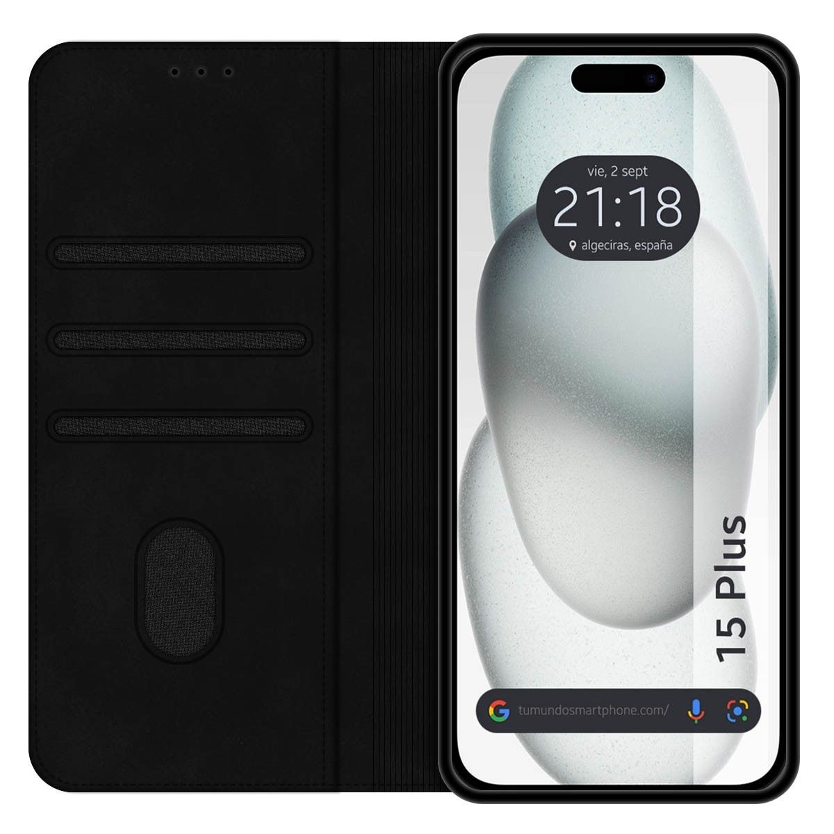 Funda Polipiel con tarjetero compatible con Iphone 15 Plus (6.7) color Negra