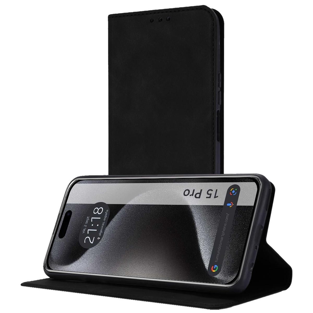 Funda Polipiel con tarjetero compatible con Iphone 15 Pro (6.1) color Negra