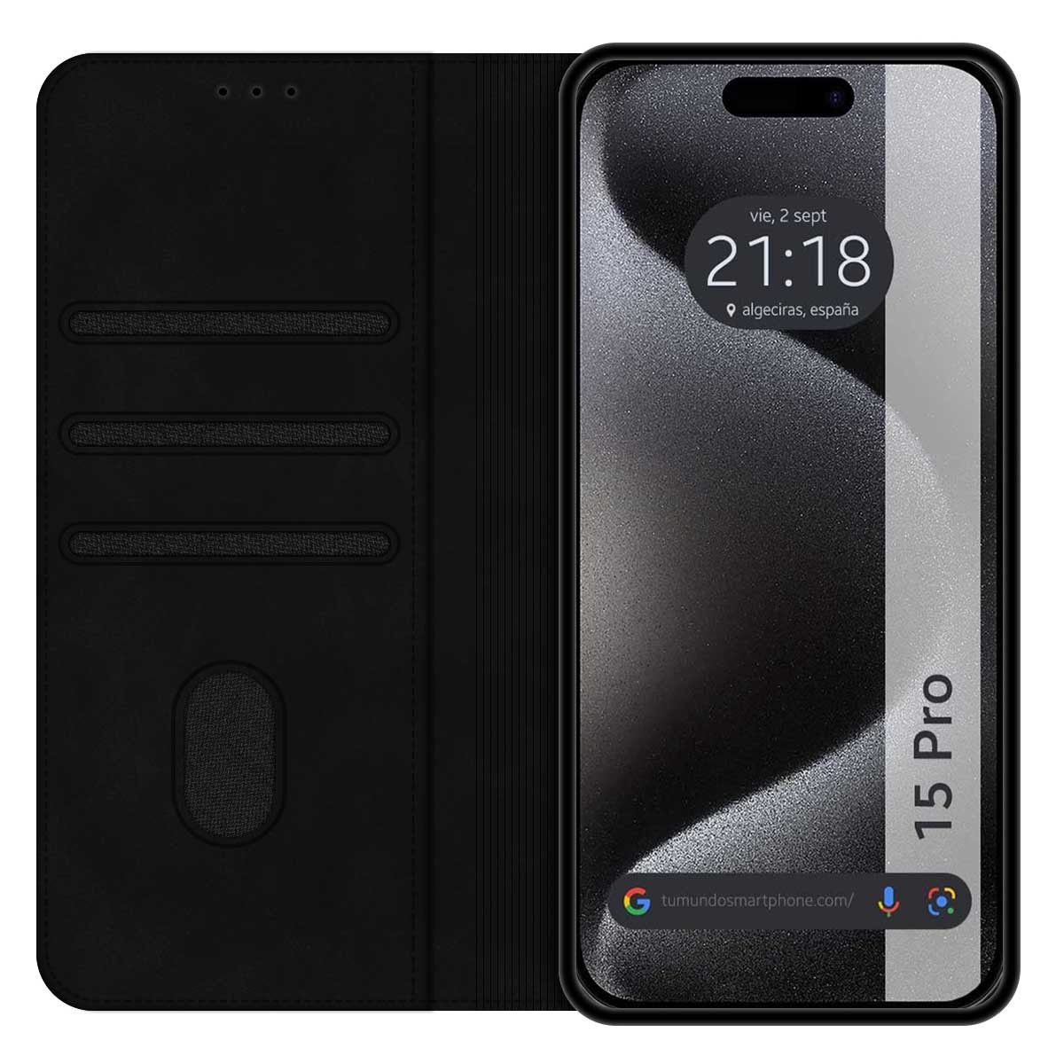 Funda Polipiel con tarjetero compatible con Iphone 15 Pro (6.1) color Negra