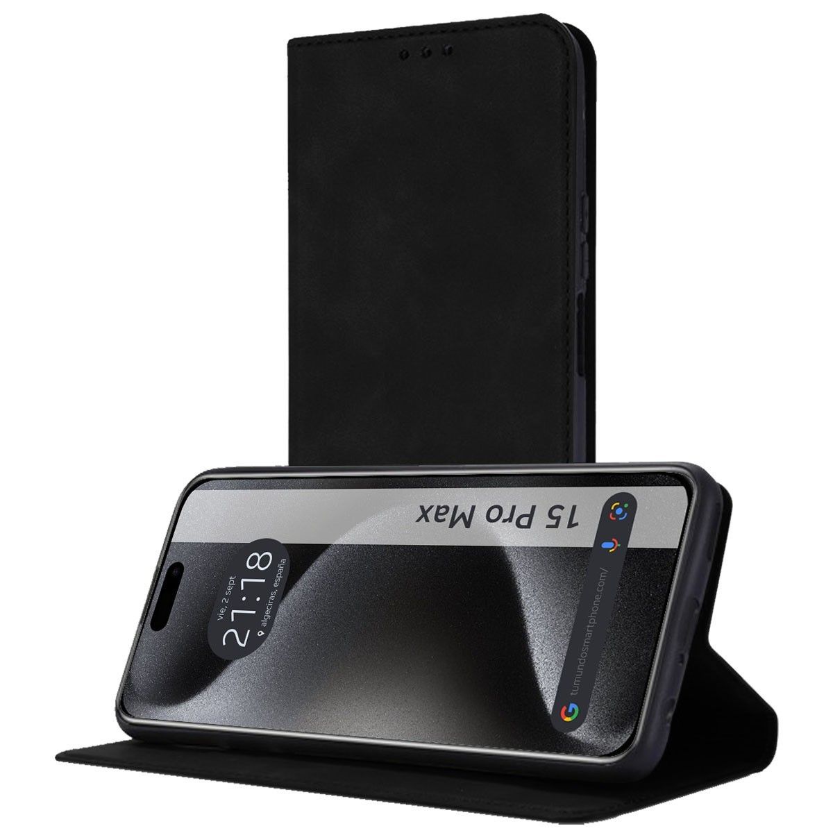 Funda Polipiel con tarjetero compatible con Iphone 15 Pro Max (6.7) color Negra
