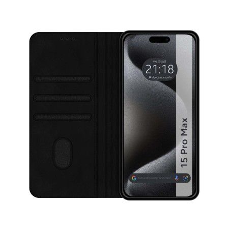 Funda Polipiel con tarjetero compatible con Iphone 15 Pro Max (6.7) color Negra