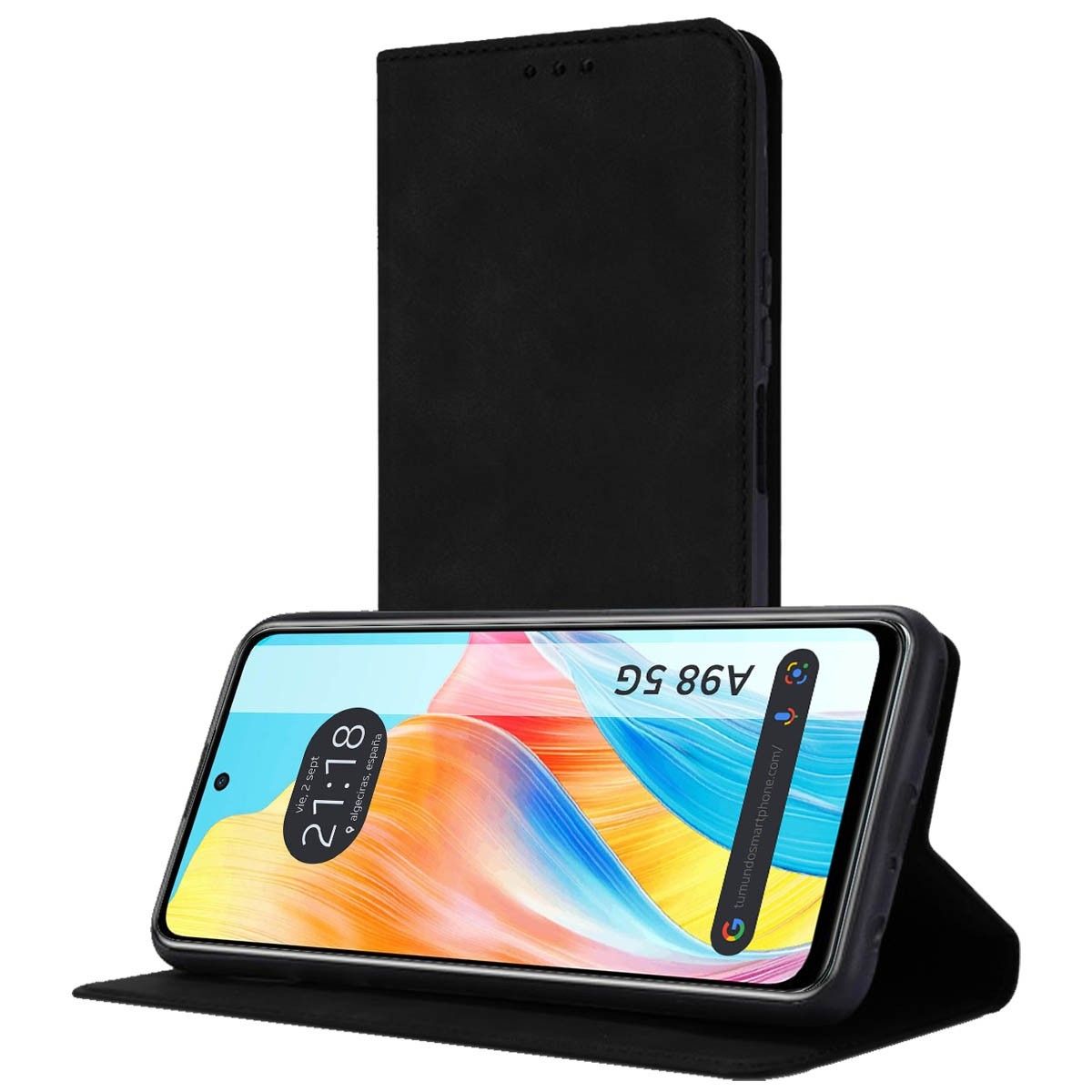 Funda Polipiel con tarjetero para Oppo A98 5G color Negra