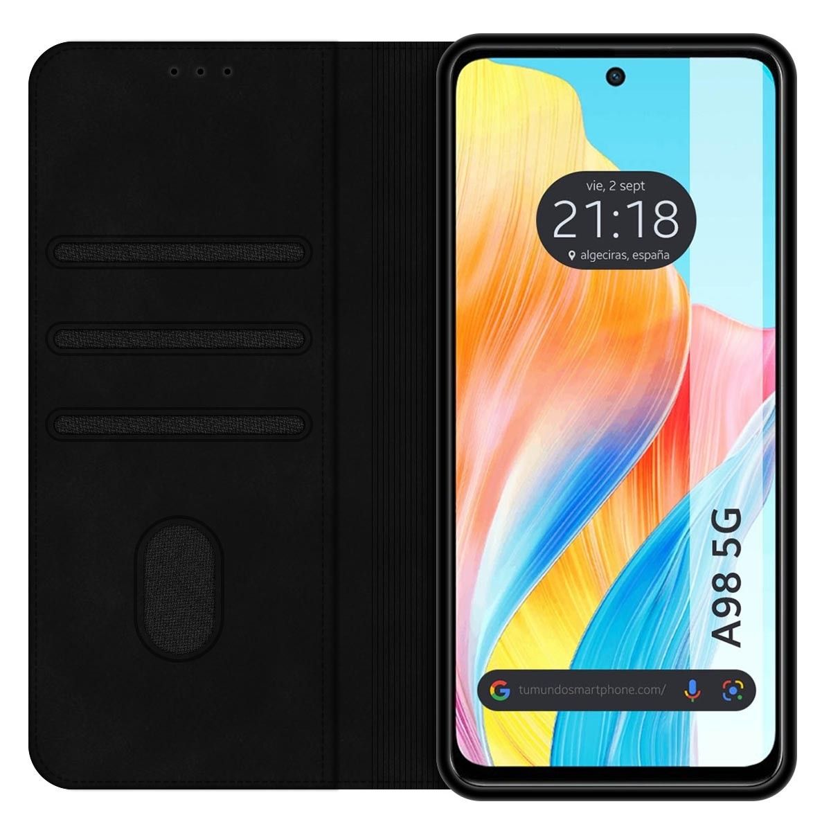 Funda Polipiel con tarjetero para Oppo A98 5G color Negra