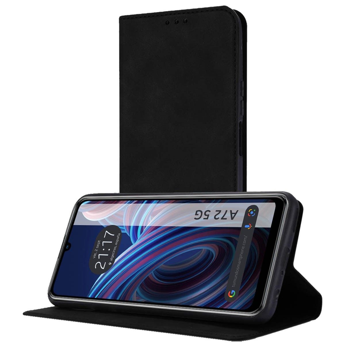 Funda Polipiel con tarjetero para ZTE Blade A72 5G color Negra