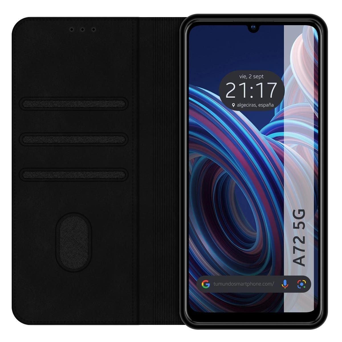 Funda Polipiel con tarjetero para ZTE Blade A72 5G color Negra