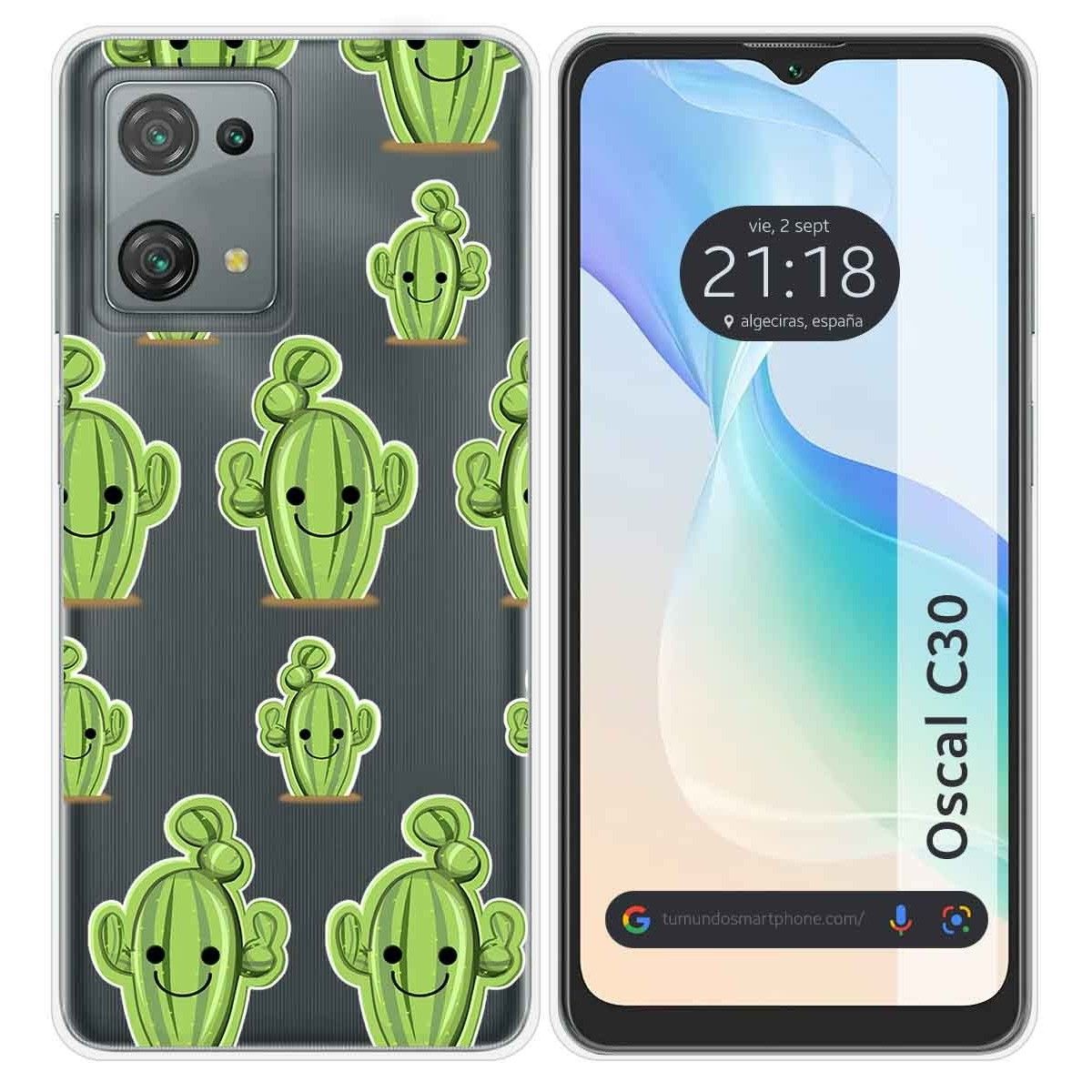 Funda Silicona Transparente para Blackview Oscal C30 / C30 Pro diseño Cactus Dibujos