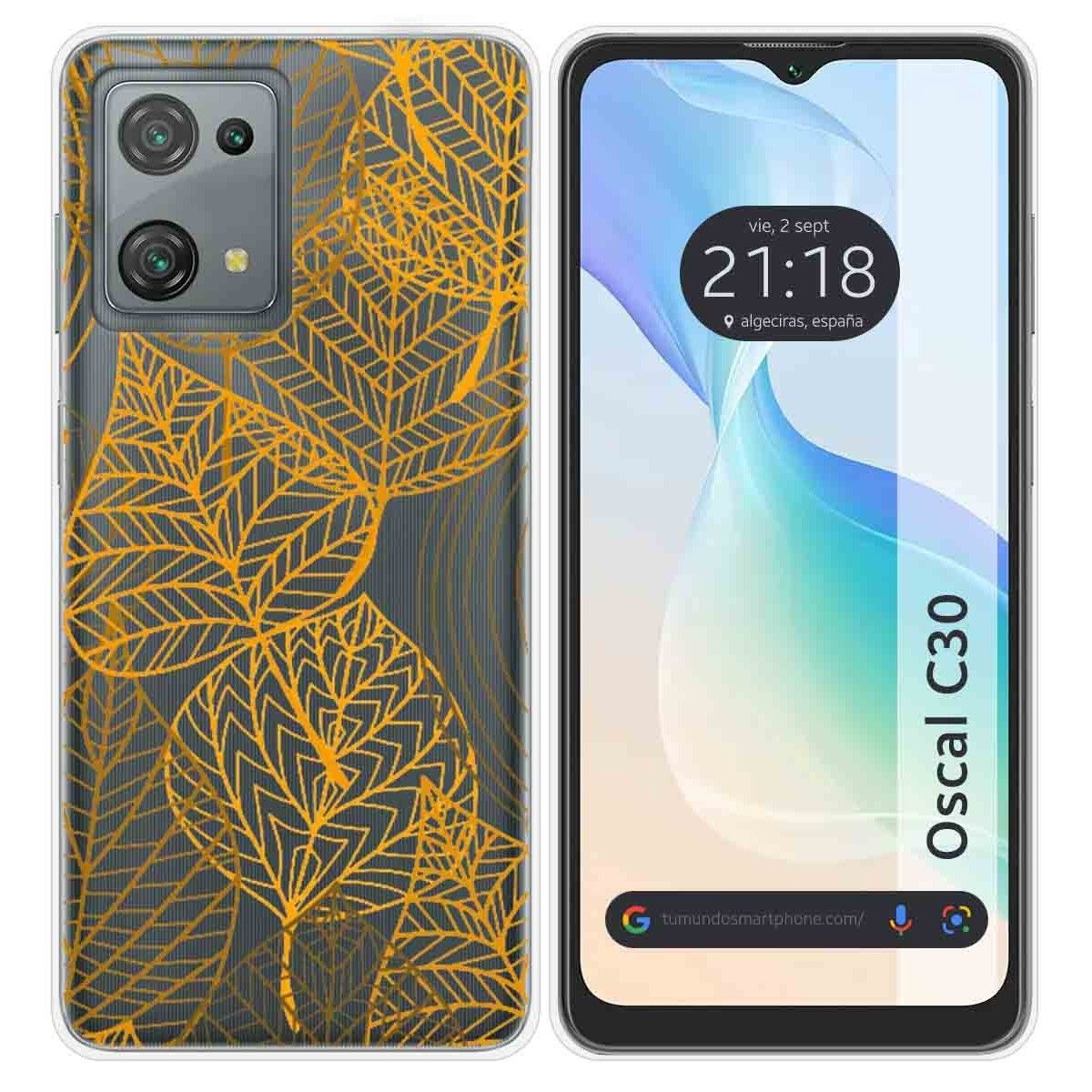 Funda Silicona Transparente para Blackview Oscal C30 / C30 Pro diseño Hojas Dibujos