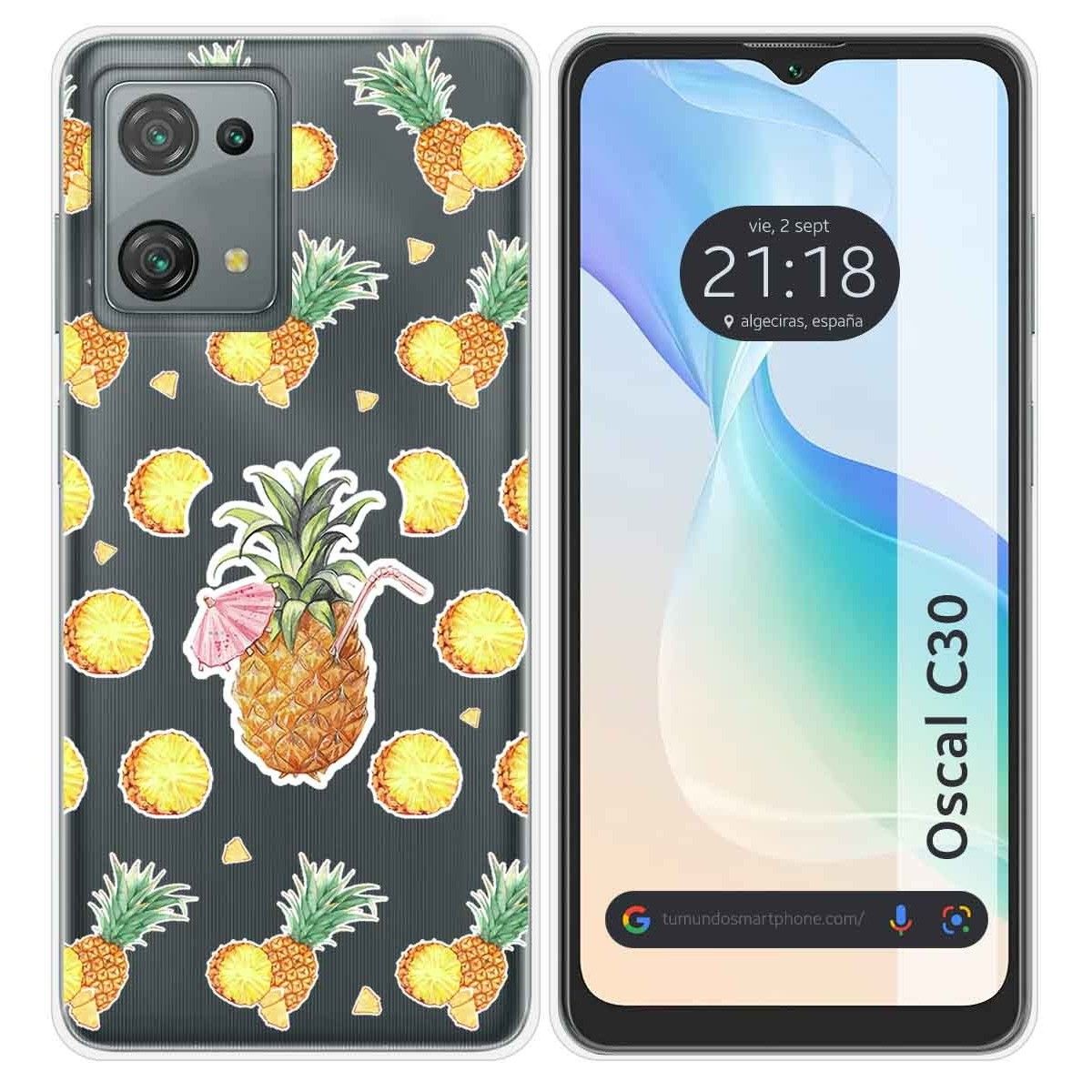 Funda Silicona Transparente para Blackview Oscal C30 / C30 Pro diseño Piña Dibujos