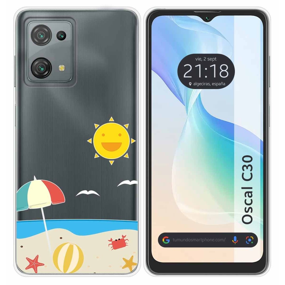 Funda Silicona Transparente para Blackview Oscal C30 / C30 Pro diseño Playa Dibujos