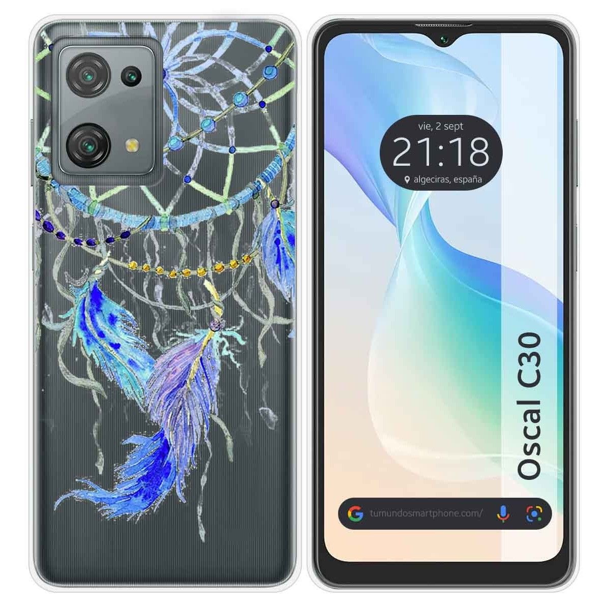 Funda Silicona Transparente para Blackview Oscal C30 / C30 Pro diseño Plumas Dibujos